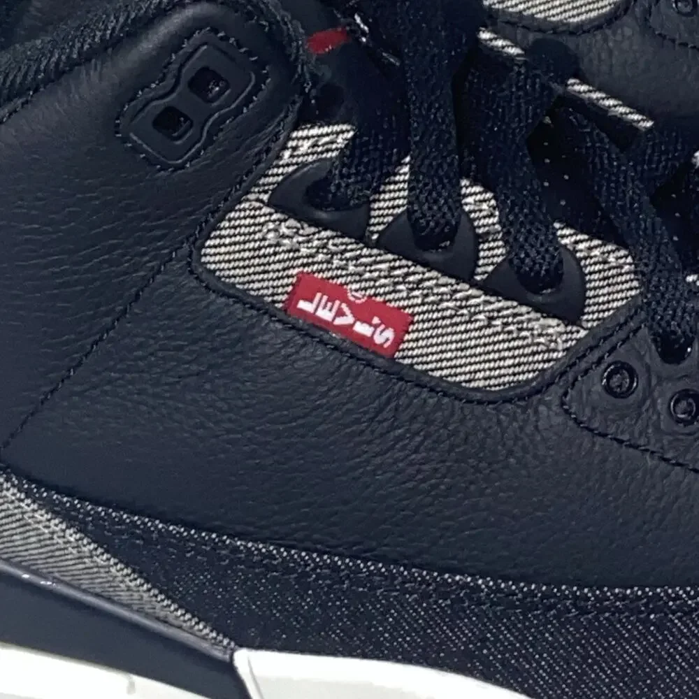 Jordan 3 Retro Levis Black Denim Sneakers IR0914-400 Mens‎ Size 9